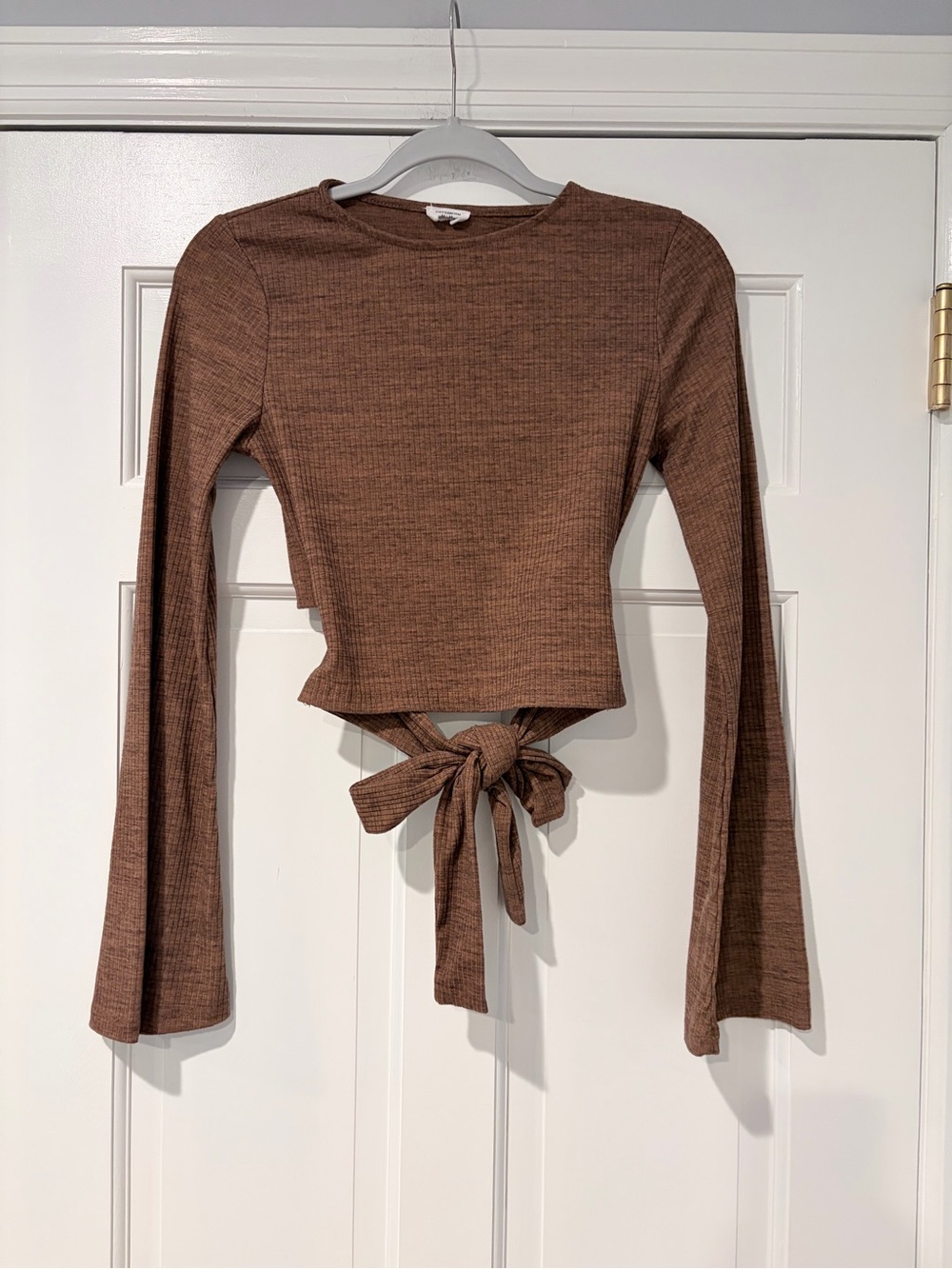 Cotton On Brown Ribbed Open Back Tie Crop Top Medium